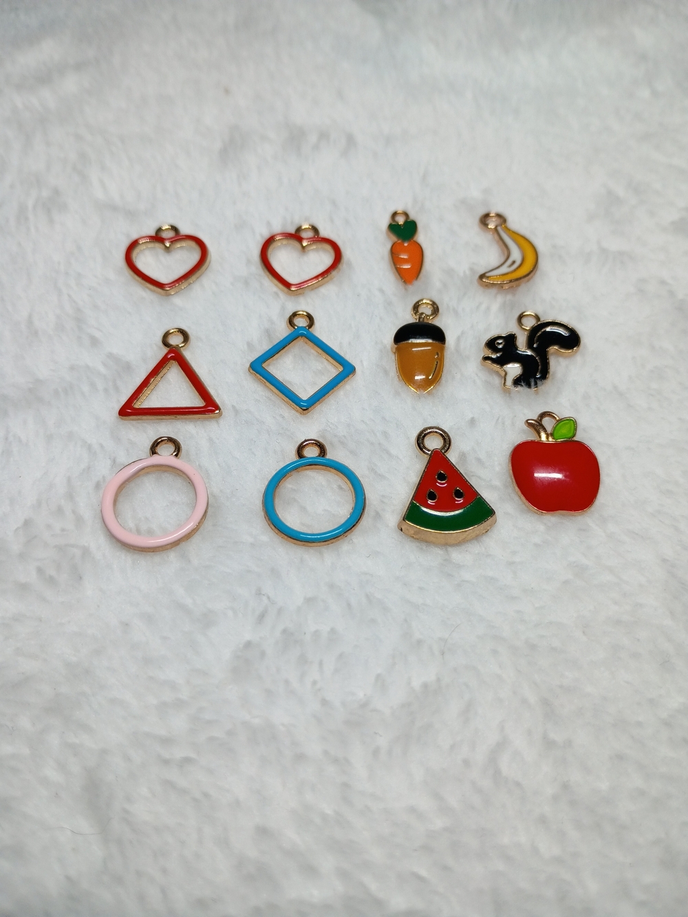 Kids Enamel Fruit & Shape Charm Set - Red, Blue, Pink, Black, Orange